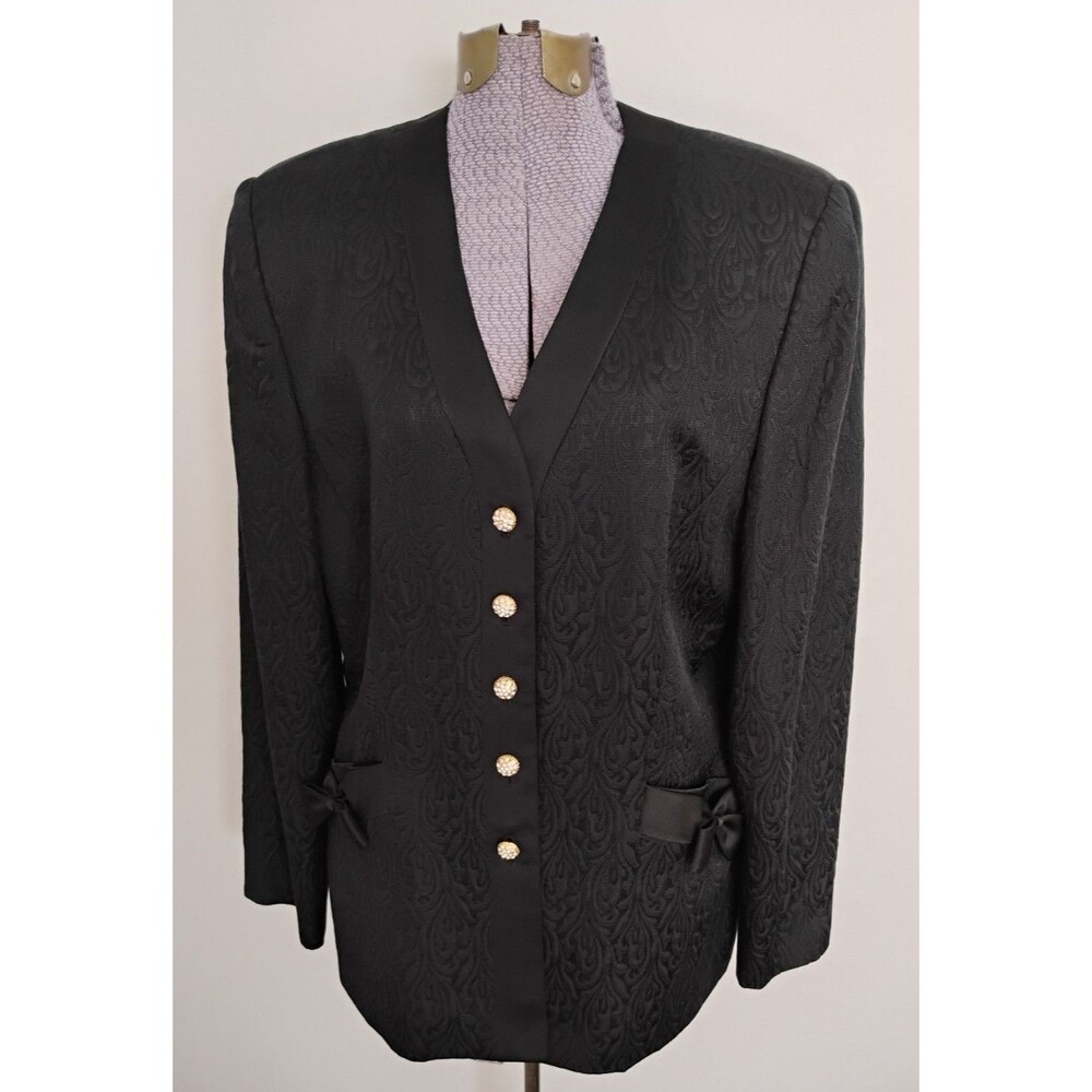 Albert Nipon Wool Silk Black Blazer Jacket Old Money Cocktail Evening 8/0 EUC